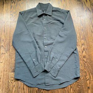 Van Heusen Grey waffle Long Sleeve Button Down Dress Shirt size 15-15.5